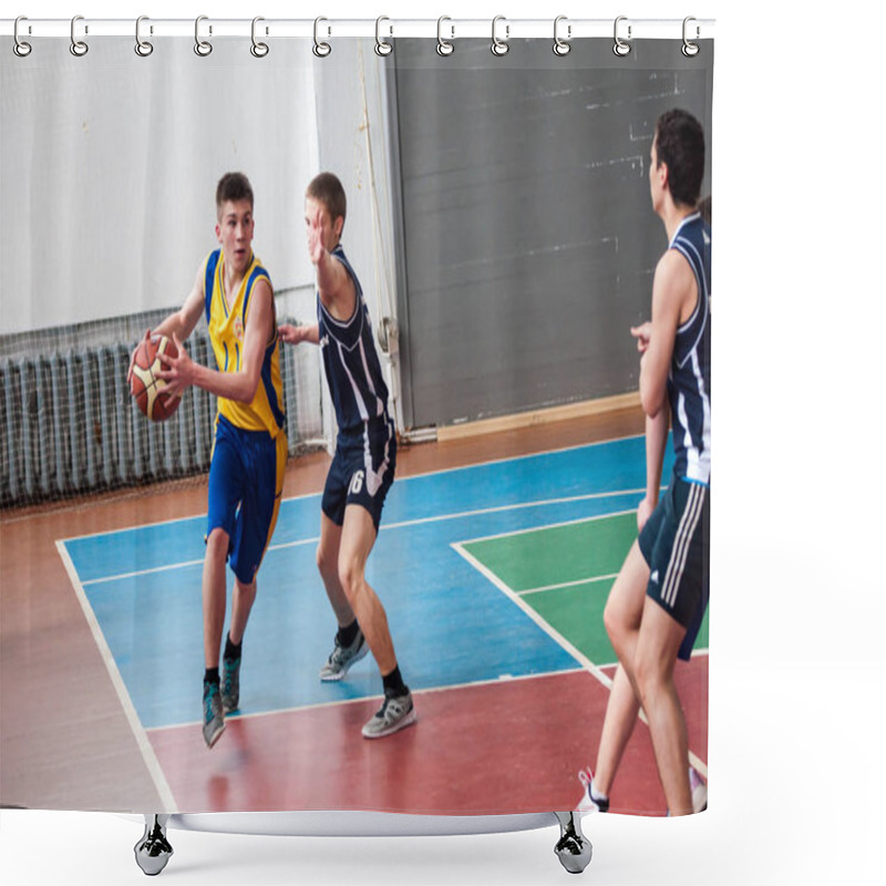 Personality  Orenburg, Russia - 15 May 2015: Boys Play Basketball Shower Curtains