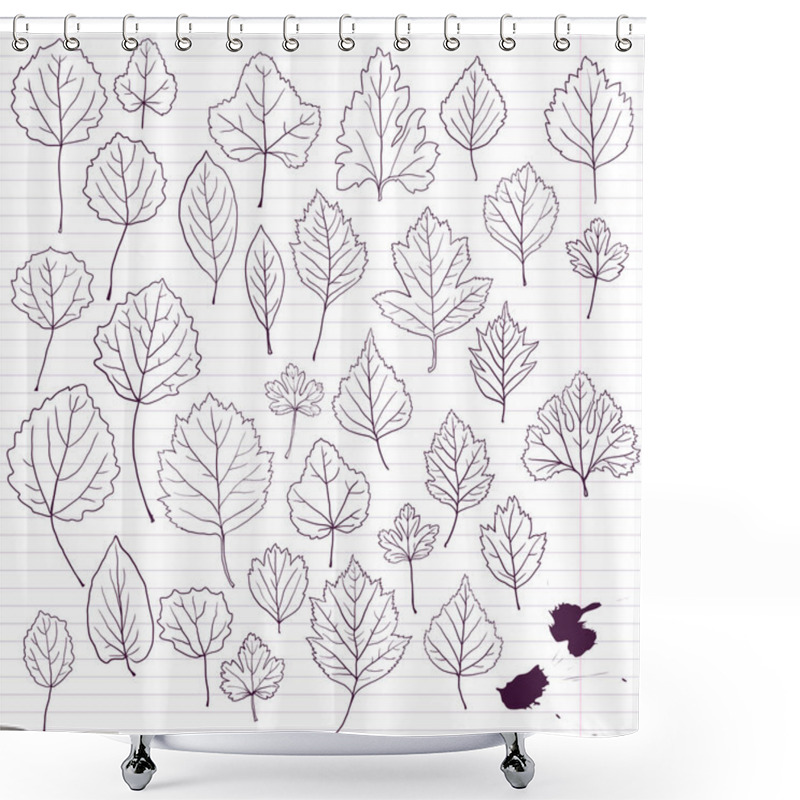 Personality  Set Of Linear Drawing Leaves At Lined Paper Shower Curtains