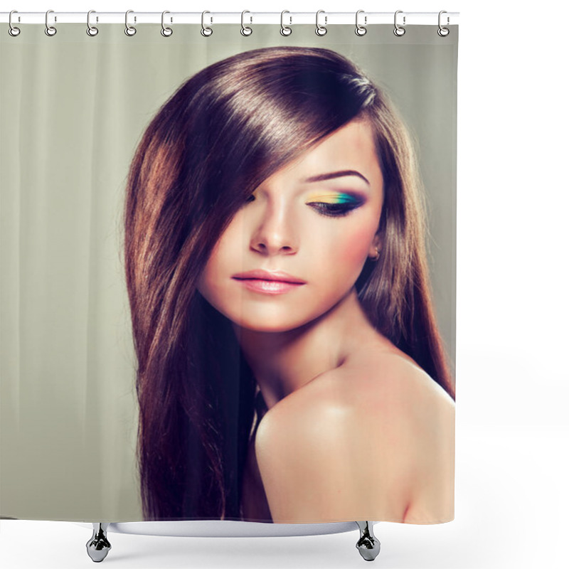 Personality  Brunette With Long Hair And Modern Make-up Shower Curtains