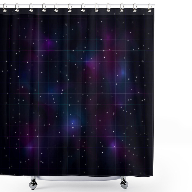 Personality  Retrowave Synthwave Vaporwave Background With Laser Grid, Starry Spase And Blue Purple Nebula. Eps 10 Shower Curtains