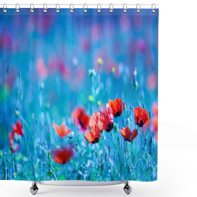 Personality  Poppy Flower Field At Night Shower Curtains