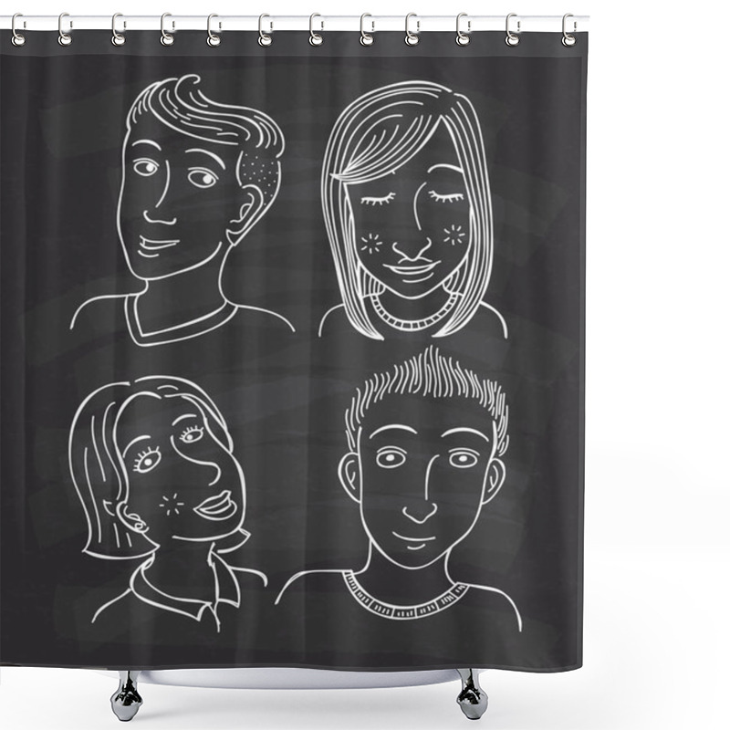 Personality  Set Of Men And Women Faces Shower Curtains