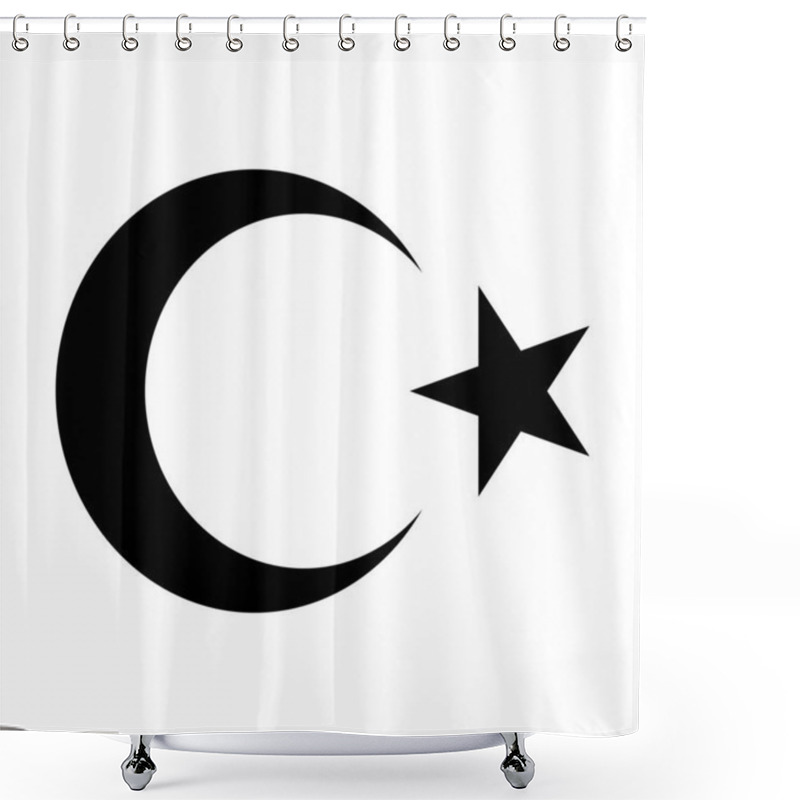 Personality  Black Star And Crescent Symbol. The National Emblem Of The Republic Of Turkey. Pictogram, Icon Isolated On A White Background. Vector Illustration. Shower Curtains