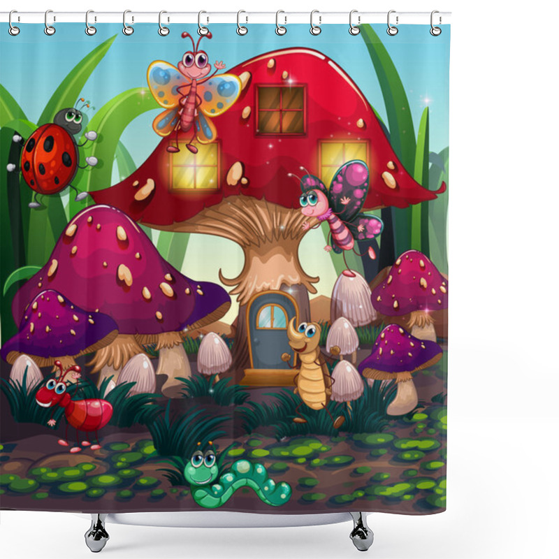 Personality  Different Insects Living In The Mushroom House Shower Curtains