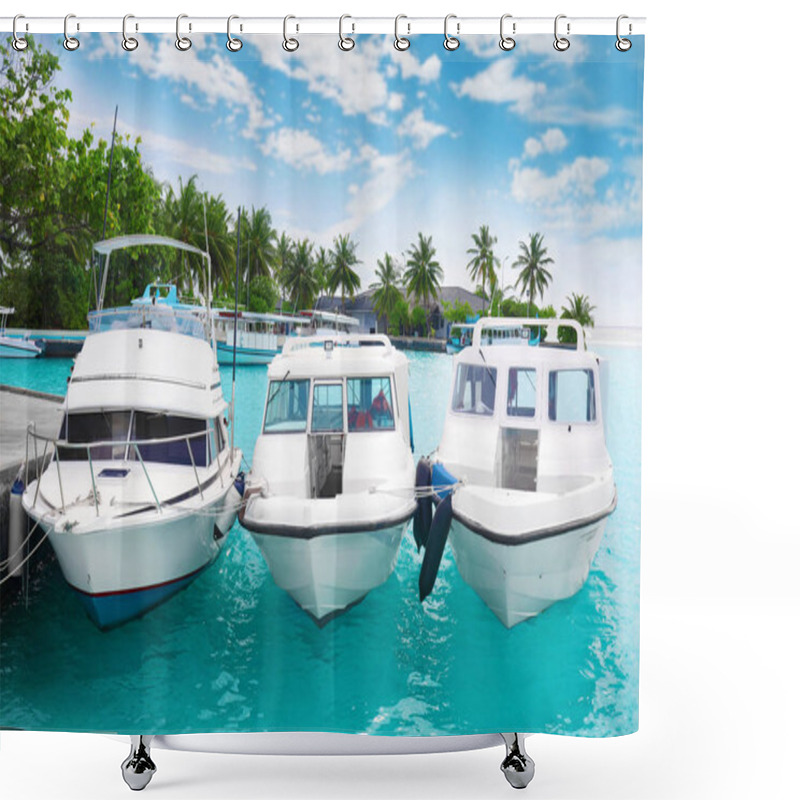 Personality  Modern Boats At Tropical Resort Shower Curtains