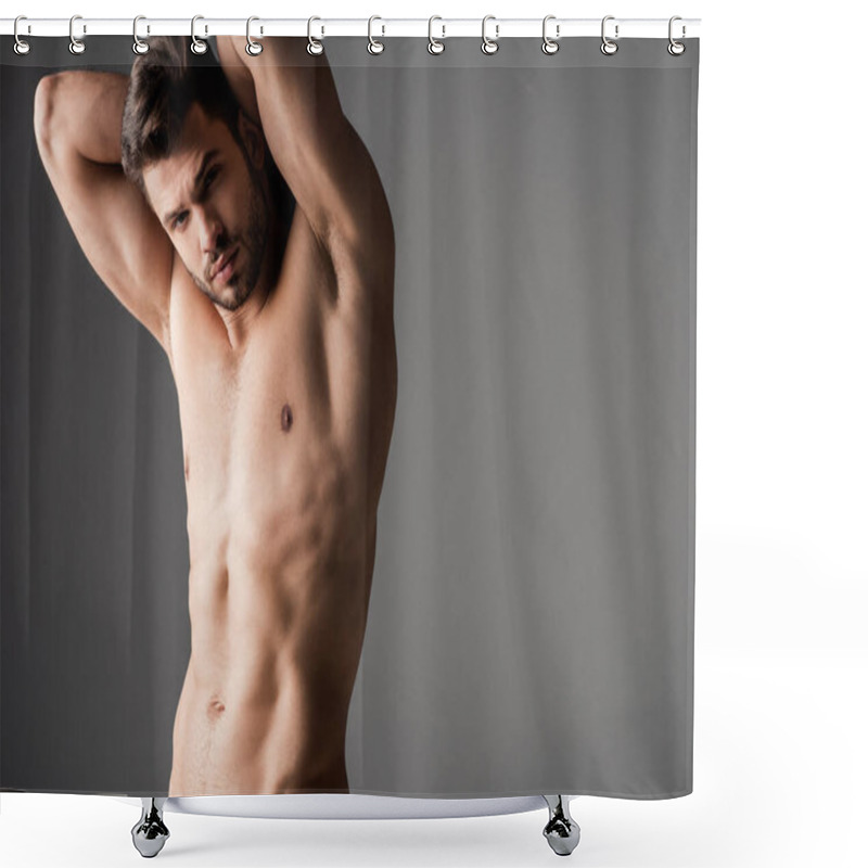 Personality  Sexy Muscular Naked Young Man On Grey Shower Curtains