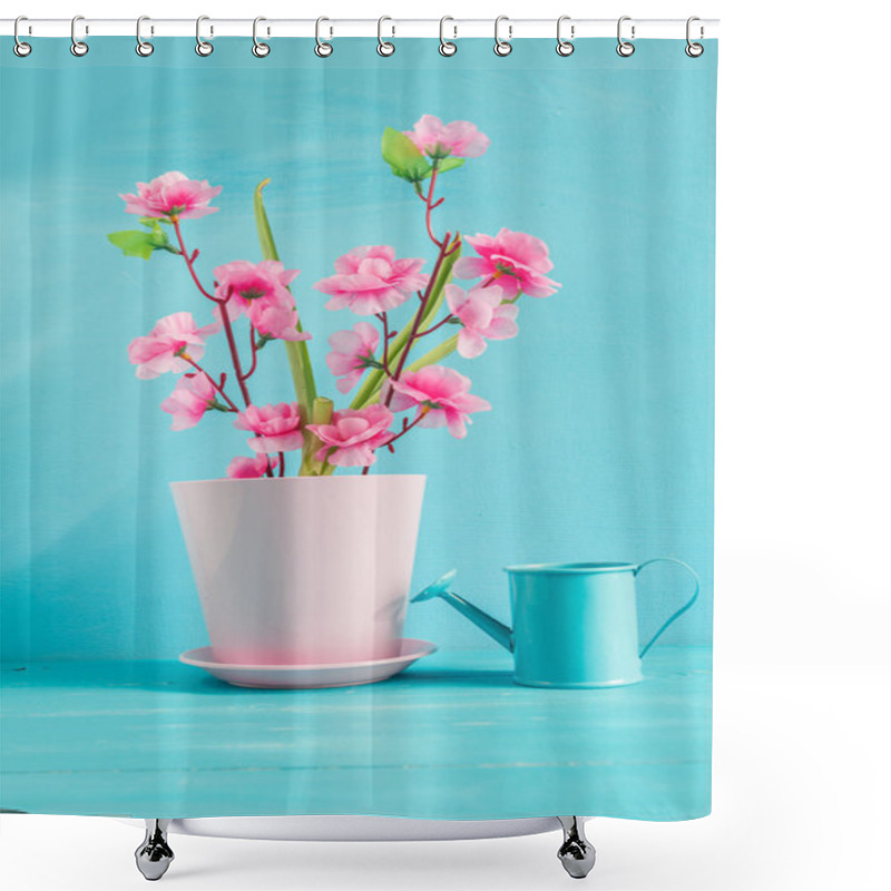 Personality  Artificial Pink Flower. Shower Curtains