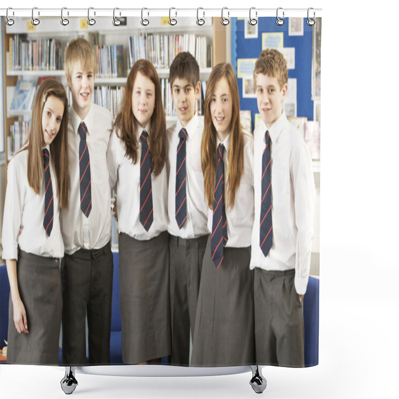 Personality  Portrait Of Group Of Teenage Students In Library Shower Curtains