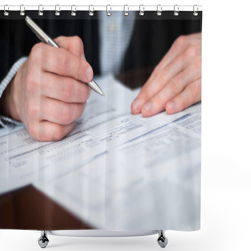 Personality  Filling Out Documents On A Desk. Shower Curtains