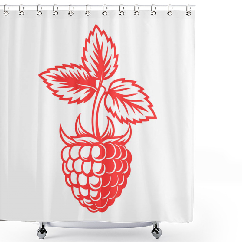 Personality  Monochromatic Raspberry Silhouette - Black And White Berry Illustration, Simple Fruit Design, Minimalist Raspberry Art Shower Curtains