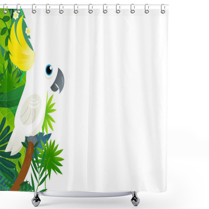 Personality  Cartoon Scene With Jungle And Animals Being Together As Frame Illustration For Kids Shower Curtains