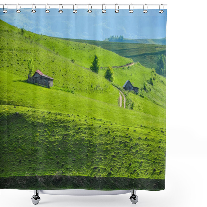 Personality  Green Meadow, Countryside In Transylvania Shower Curtains