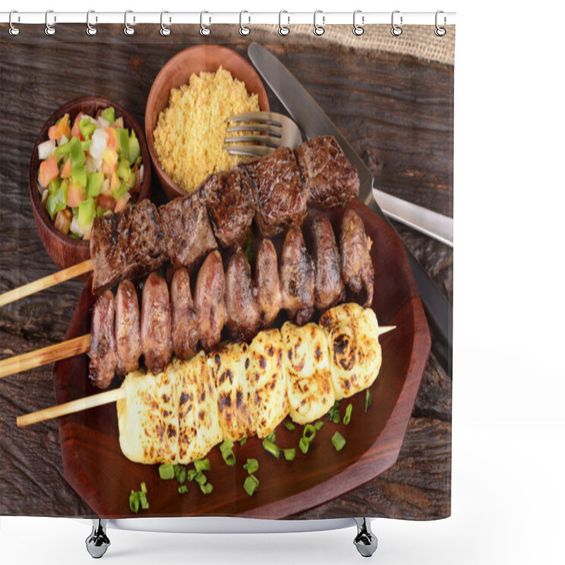 Personality  Beef, Mozzarella And Chicken Hearts Kebabs Shower Curtains