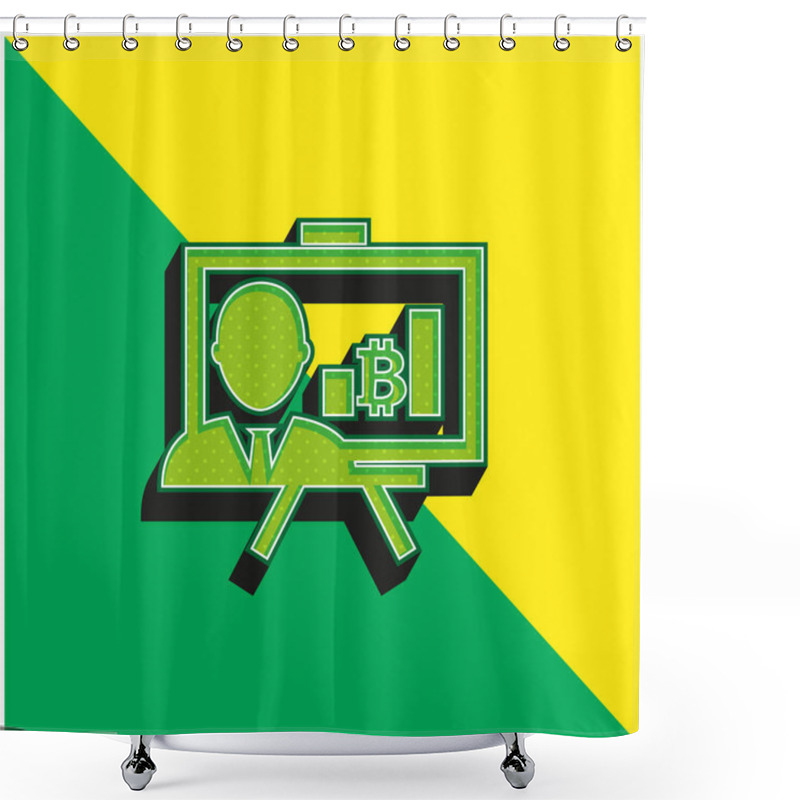 Personality  Bitcoin Presentation With Graphs And Reporter Green And Yellow Modern 3d Vector Icon Logo Shower Curtains