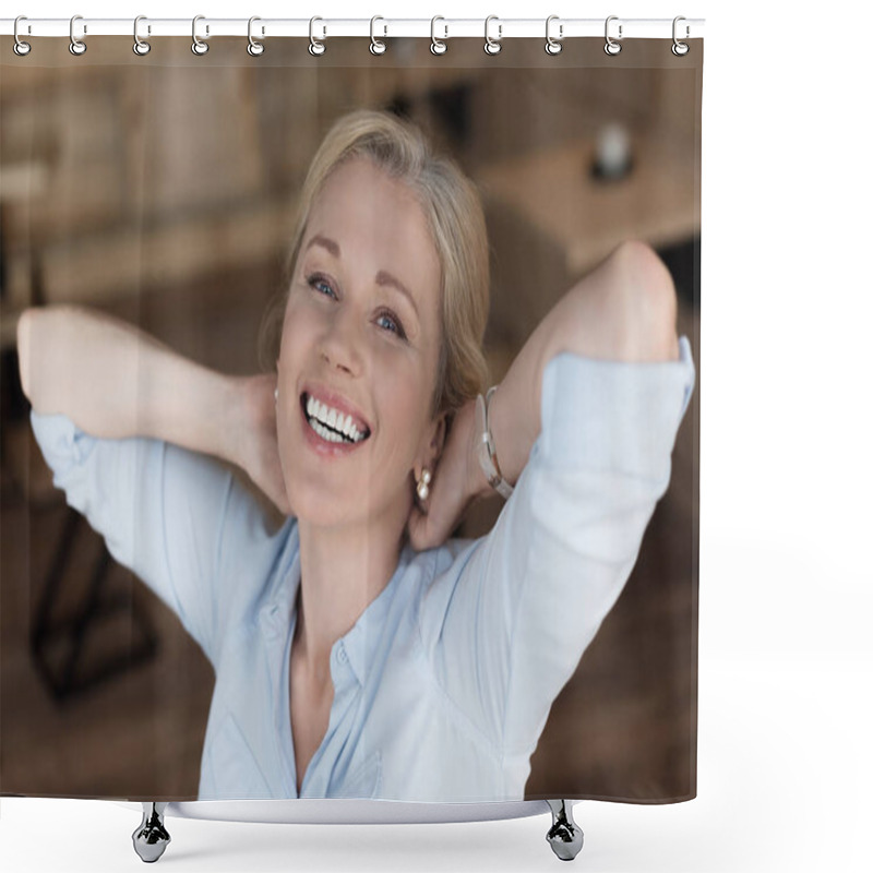 Personality  Cheerful Mature Woman Shower Curtains