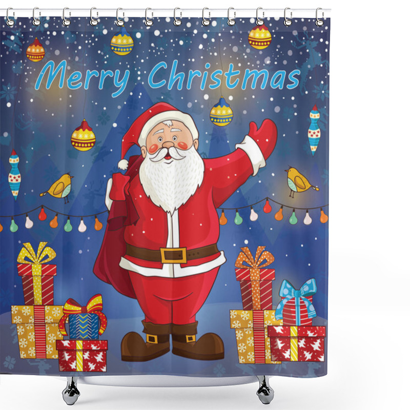 Personality  Merry Christmas Card In Vector Shower Curtains