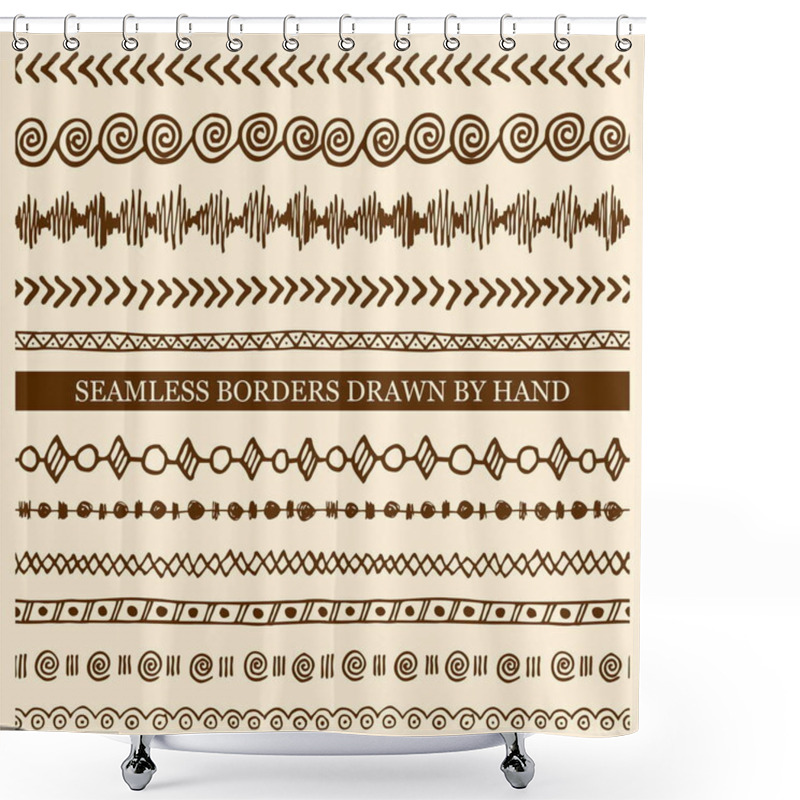 Personality  Vector Set Of Hand Drawn Seamless Borders Made With Ink. Freehand Textures For Fabric, Polygraphy, Web Design. Shower Curtains