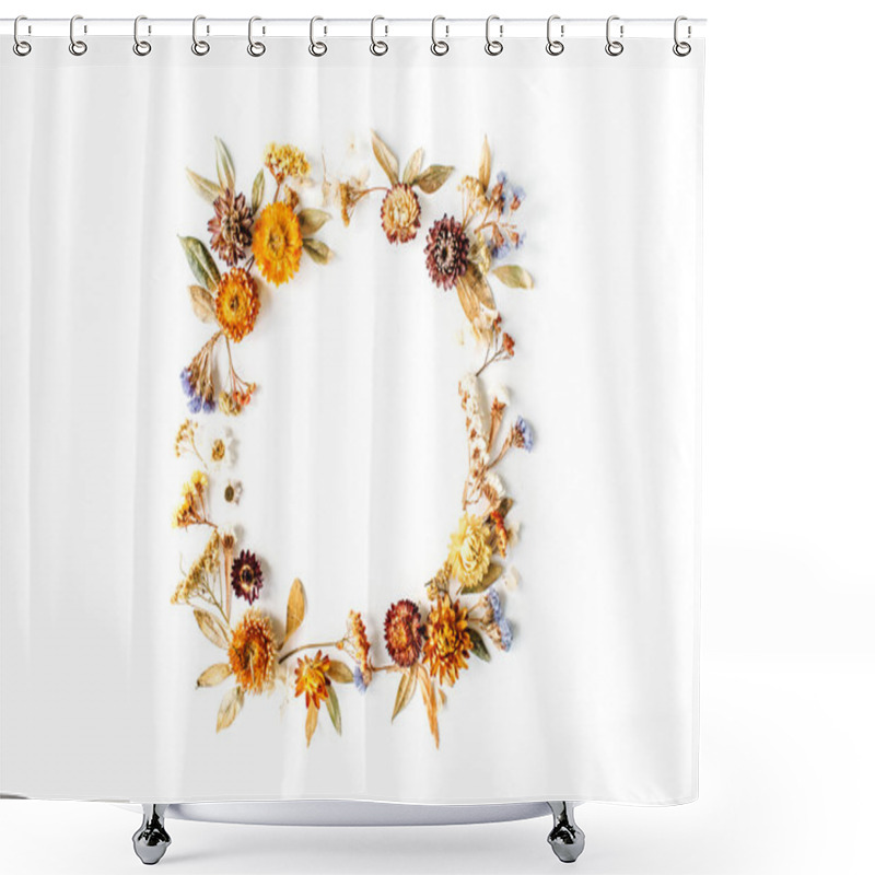 Personality  Frame With Yellow Dry Flowers Shower Curtains