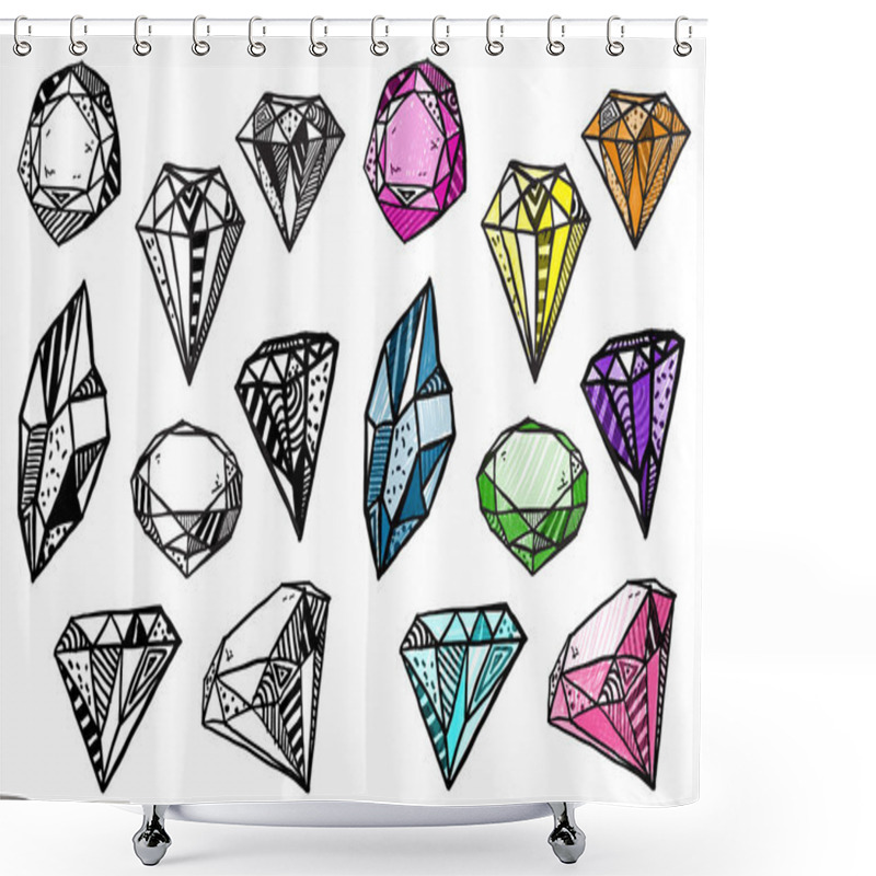 Personality  Diamonds. Set Of Doodle Crystals. Shower Curtains