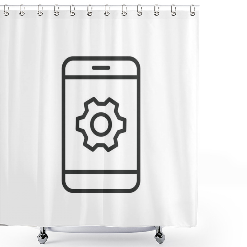 Personality  Phone Configuration, Icon In Line Design. Phone, Configuration, Settings, Setup, System, Preferences, Customization On White Background Vector. Phone Configuration Editable Stroke Icon Shower Curtains