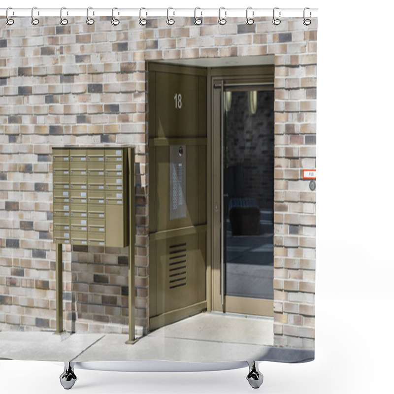 Personality  Entrance Of A Building - Door And Mailboxes Shower Curtains