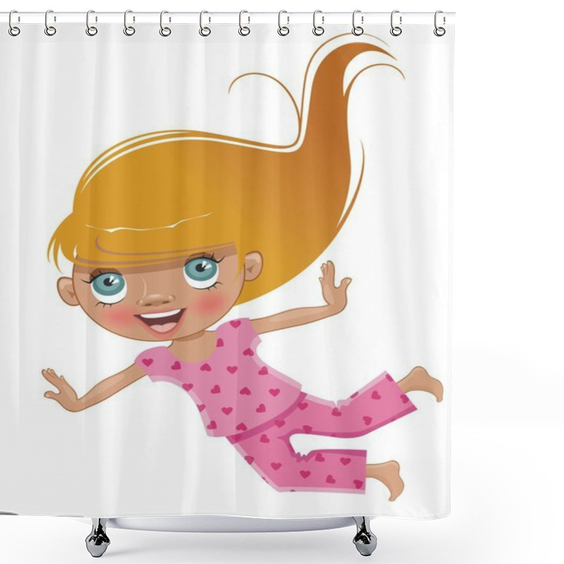 Personality  Cartoon Girl In Pink Pajamas Flies Shower Curtains