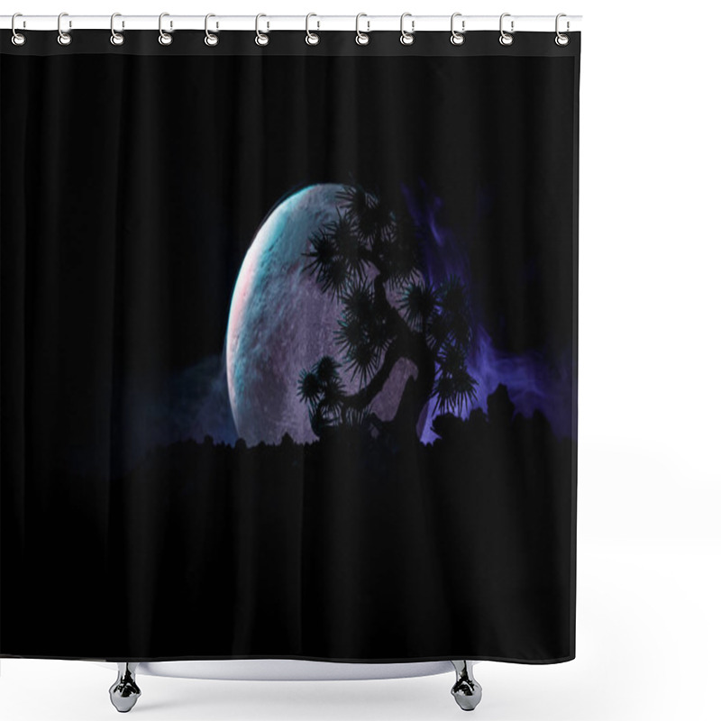 Personality  Silhouette Tree On Full Moon Background. Full Moon Rising Above Japanese Style Tree Against Toned Foggy Sky. Shower Curtains