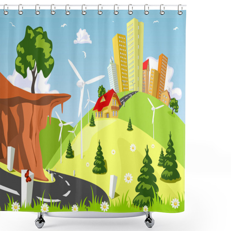 Personality  Nature Theme From The City In The Background Shower Curtains