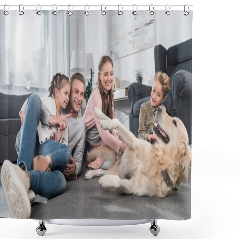 Personality  Family Playing With Dog Shower Curtains