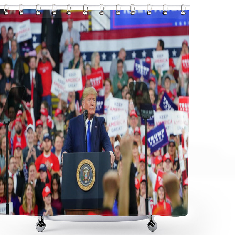 Personality  Milwaukee, Wisconsin / USA - January 14th, 2020: 45th United States President Donald J. Trump Held A Make America Great Again Rally At UW-Milwaukee Panther Arena And Gave A Powerful Speech. Shower Curtains