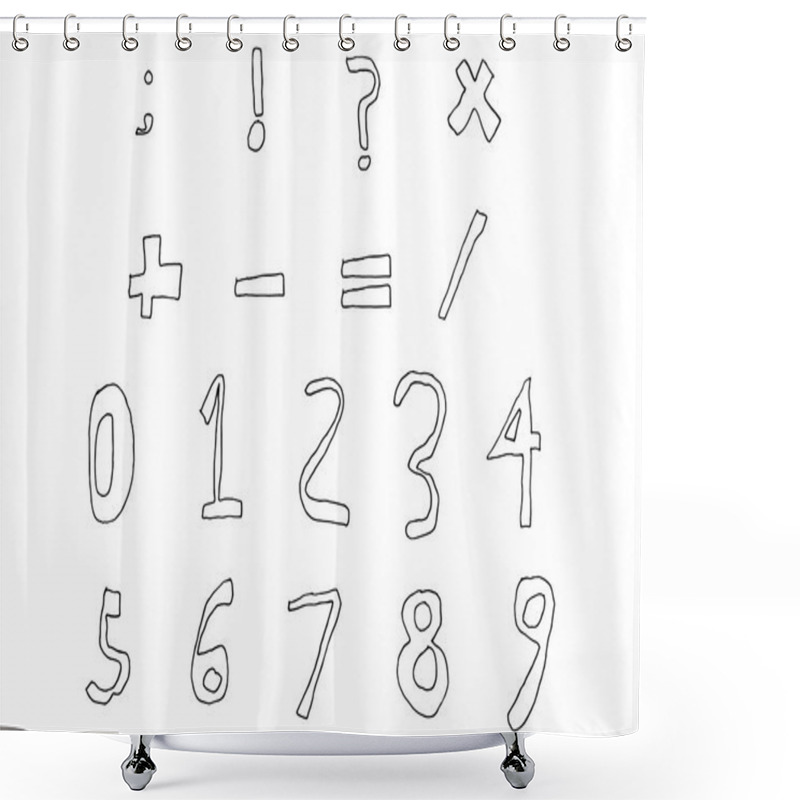 Personality  Hand Drawn Child Numbers And Basic Math Signs Line Contour Shower Curtains