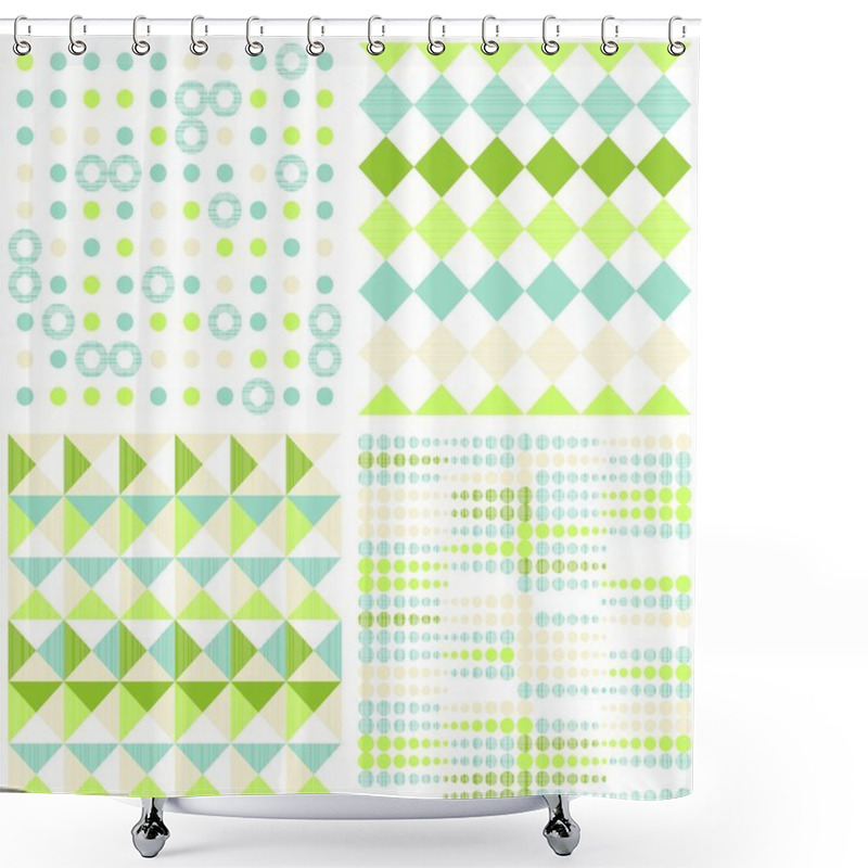 Personality  Set Of Seamless Retro Geometric Paper Patterns In Green White And Turquoise Squares Dots And Circles Shower Curtains