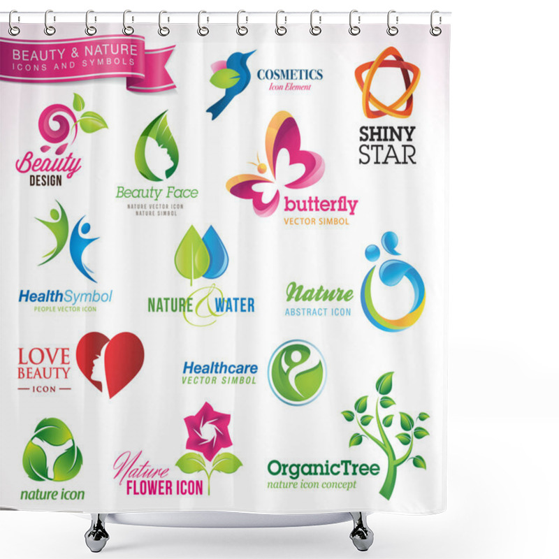 Personality  Set Of Icons And Symbols For Beauty And Nature Shower Curtains