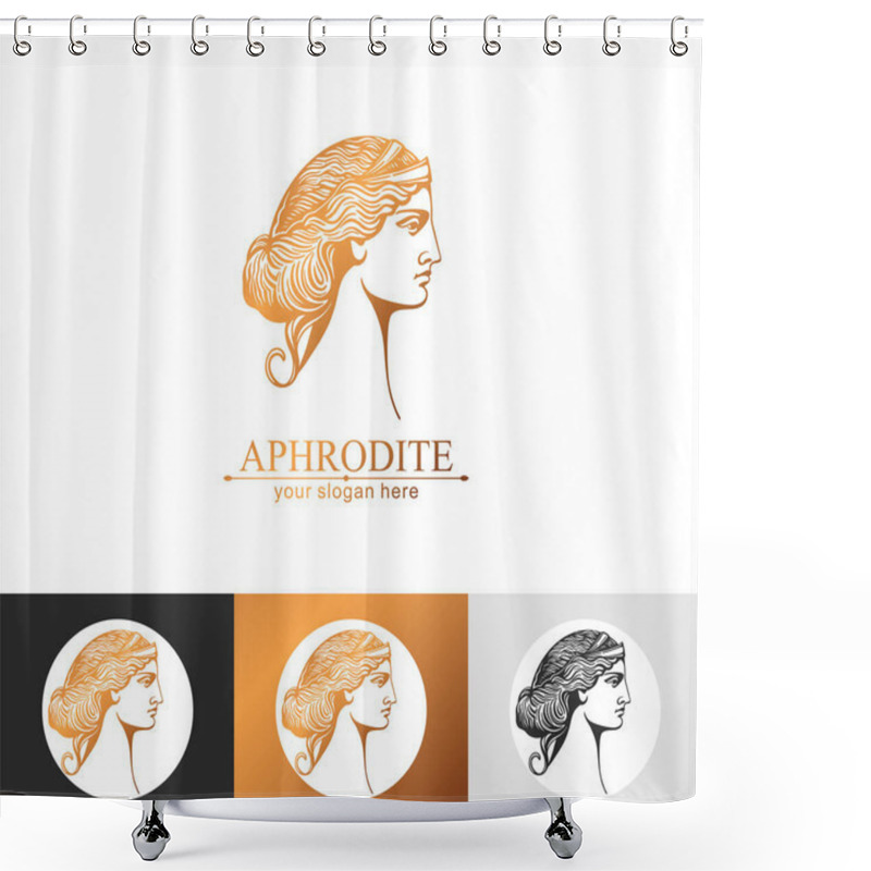 Personality  Aphrodite Or Venus. Woman Face Logo. Emblem For A Beauty Or Yoga Salon. Vector Illustration Shower Curtains