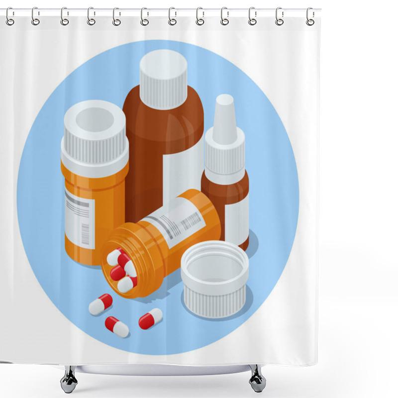 Personality  Isometric Pills And Medicine Bottles. Medicine Pills Capsules And Bottles. Shower Curtains