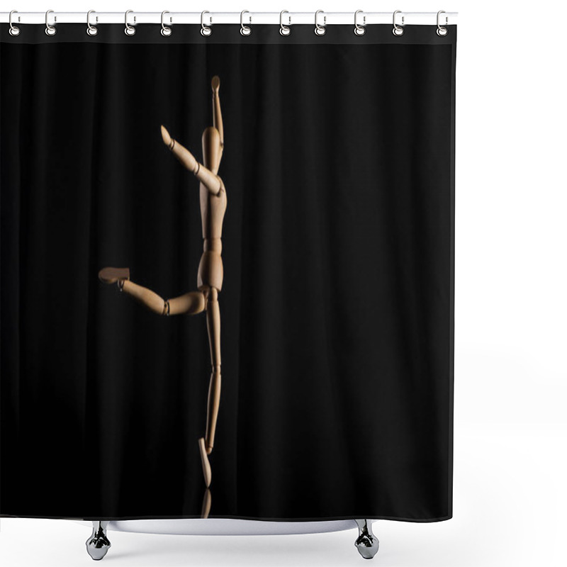 Personality  Wooden Puppet Imitating Dancing On Black Background Shower Curtains