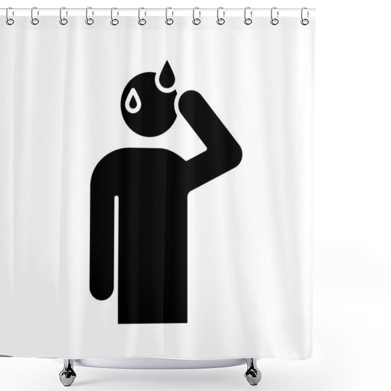 Personality  Sweating Man Glyph Icon. Silhouette Symbol. Cold Sweat. Worrying And Nervous Person. Anxiety And Stress. Panic. Physiological Stress Symptoms. Negative Space. Vector Isolated Illustration Shower Curtains