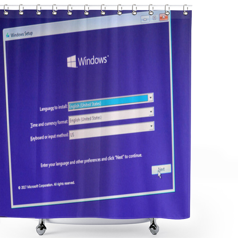 Personality  MONTREAL, CANADA - NOVEMBER 8, 2018: Windows Operating System Installation Process On A Laptop Screen. Microsoft Is An American Multinational Technology Company Shower Curtains