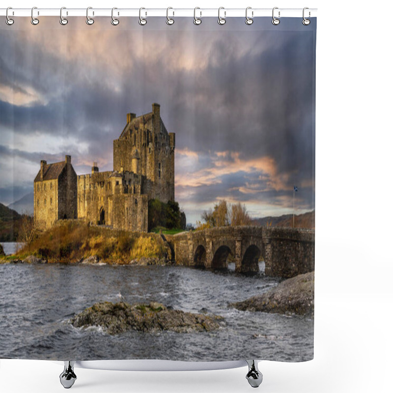 Personality  Eilean Donan Castle In Dornie In The Scottish Highlands During Cloudy Day, Scotland Shower Curtains