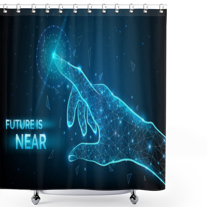 Personality  Future Is Near Low Poly Hand Wireframe. Vector Polygonal Image In Form Of Starry Sky Or Space, Consisting Of Points, Lines, And Shapes With Destruct Shapes. Futuristic Concept Vector Illustration Shower Curtains