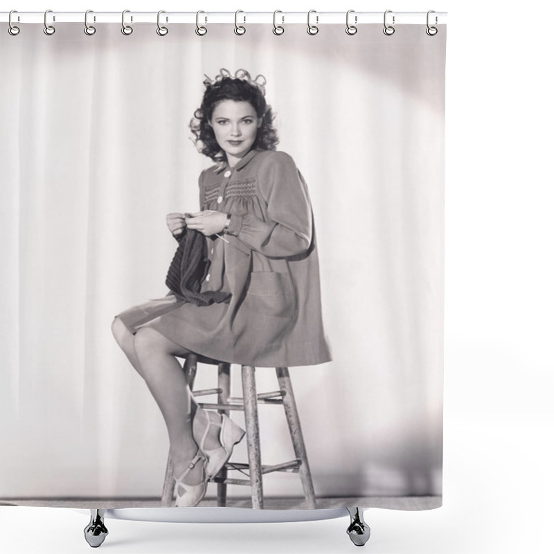 Personality  Woman In Smock Knitting Shower Curtains