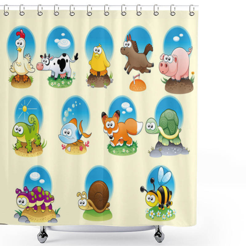 Personality  Cartoon Animals And Pets With Background Shower Curtains