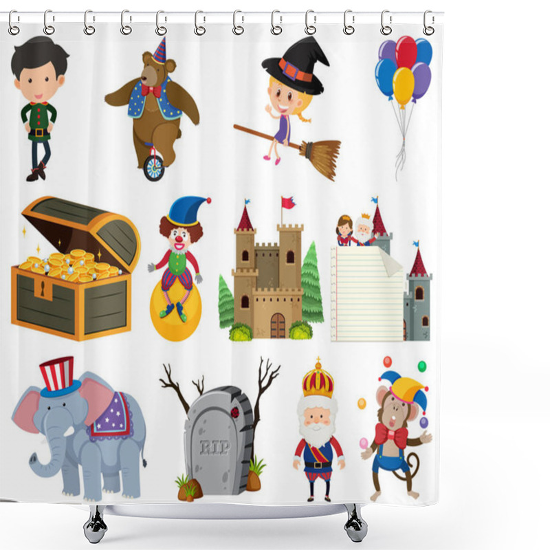 Personality  Set Of Many Characters And Animals Shower Curtains