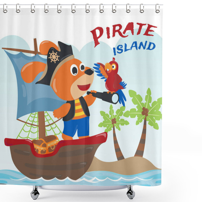 Personality  Cute Pirate Dog Vector Illustration With Cartoon Style. Creative Vector Childish Background For Fabric, Textile, Nursery Wallpaper, Poster, Card, Brochure. And Other Decoration. Shower Curtains