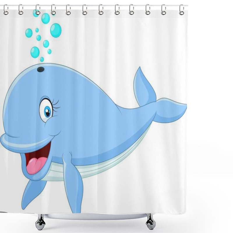 Personality  Happy Whale Cartoon On White Background Shower Curtains