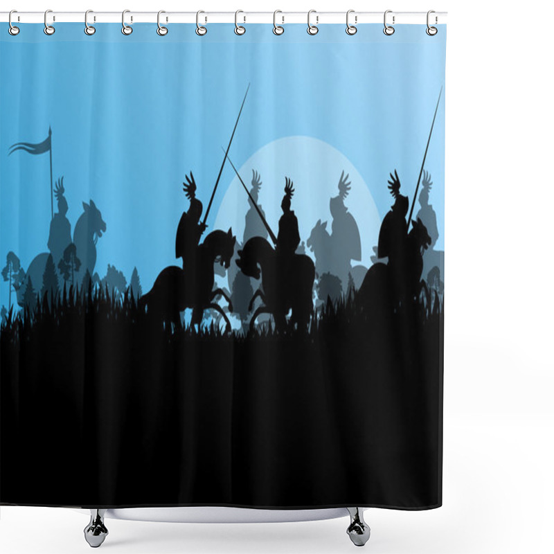 Personality  Medieval Knight Horseman Silhouettes Riding In Battle Field Warf Shower Curtains