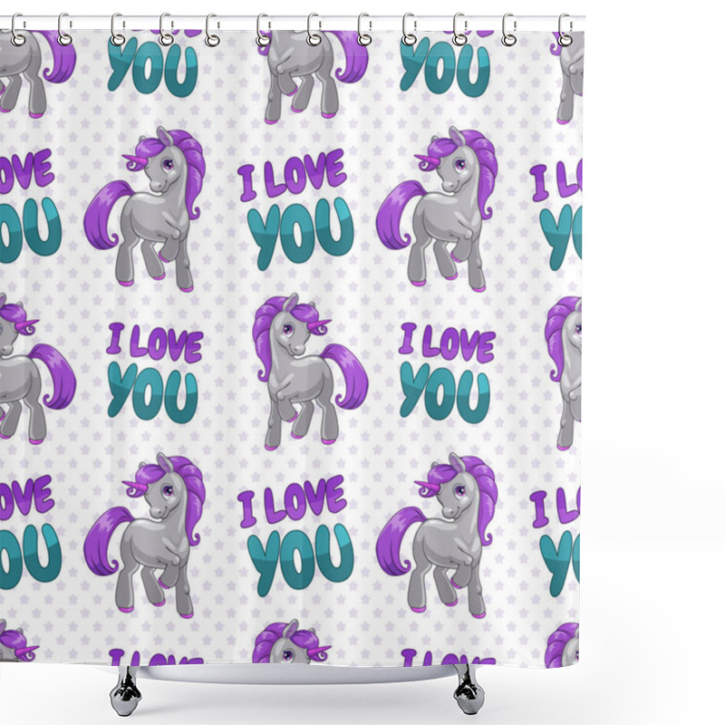 Personality  Seamless Pattern With Cute Cartoon Little Unicorn Shower Curtains