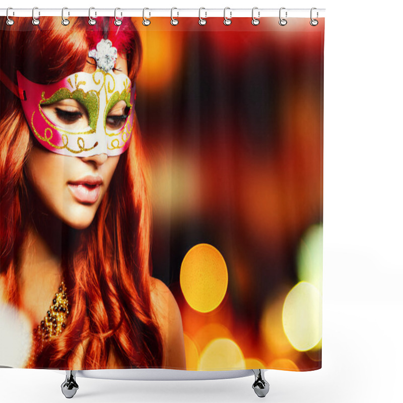 Personality  Masquerade. Beautiful Girl In A Carnival Mask Shower Curtains