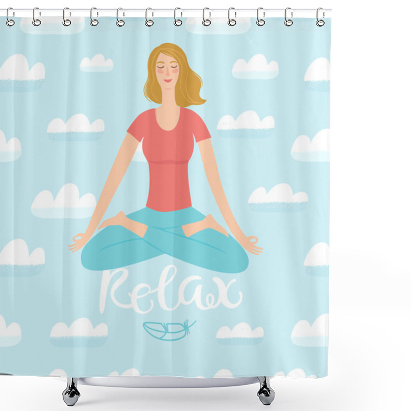 Personality  Cartoon Girl Flying In The Skies In Yoga Pose Shower Curtains