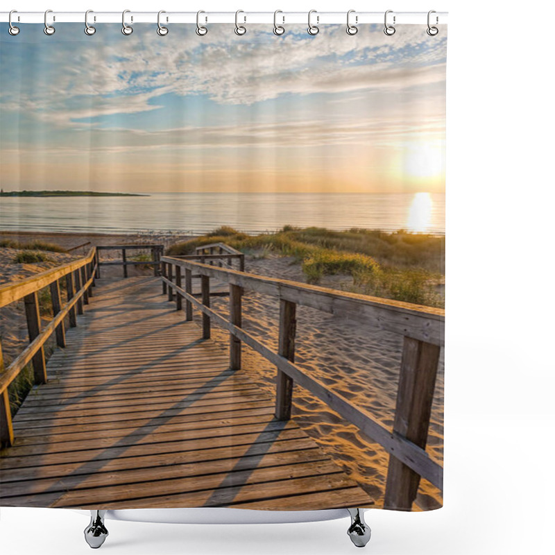 Personality  Wooden Path At Baltic Sea Over Sand Dunes With Ocean View, Sunset Summer Evening Shower Curtains